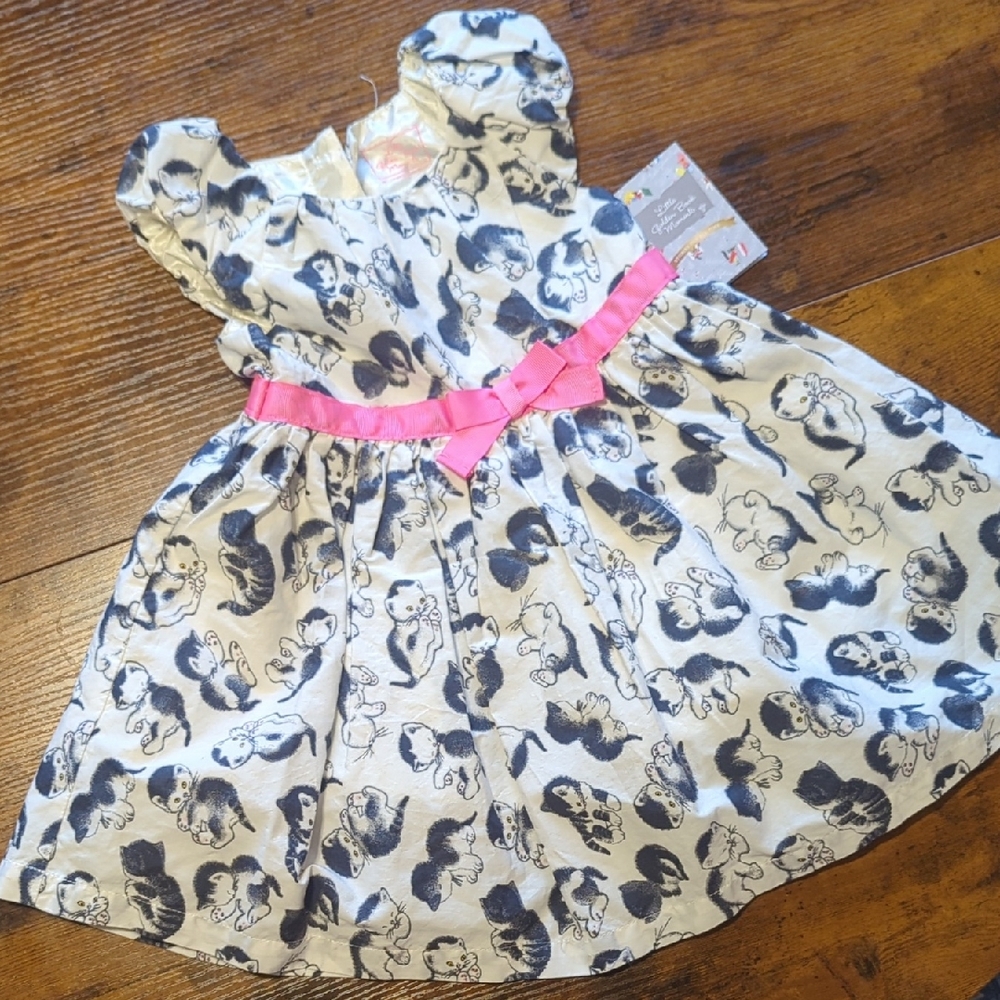 2t Kitty Black and White Dress with Pink Bow